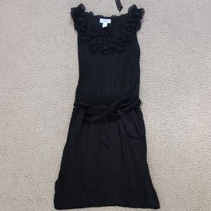 NWT, LOFT Black Ruffle Neck Sleeveless Mini Dress